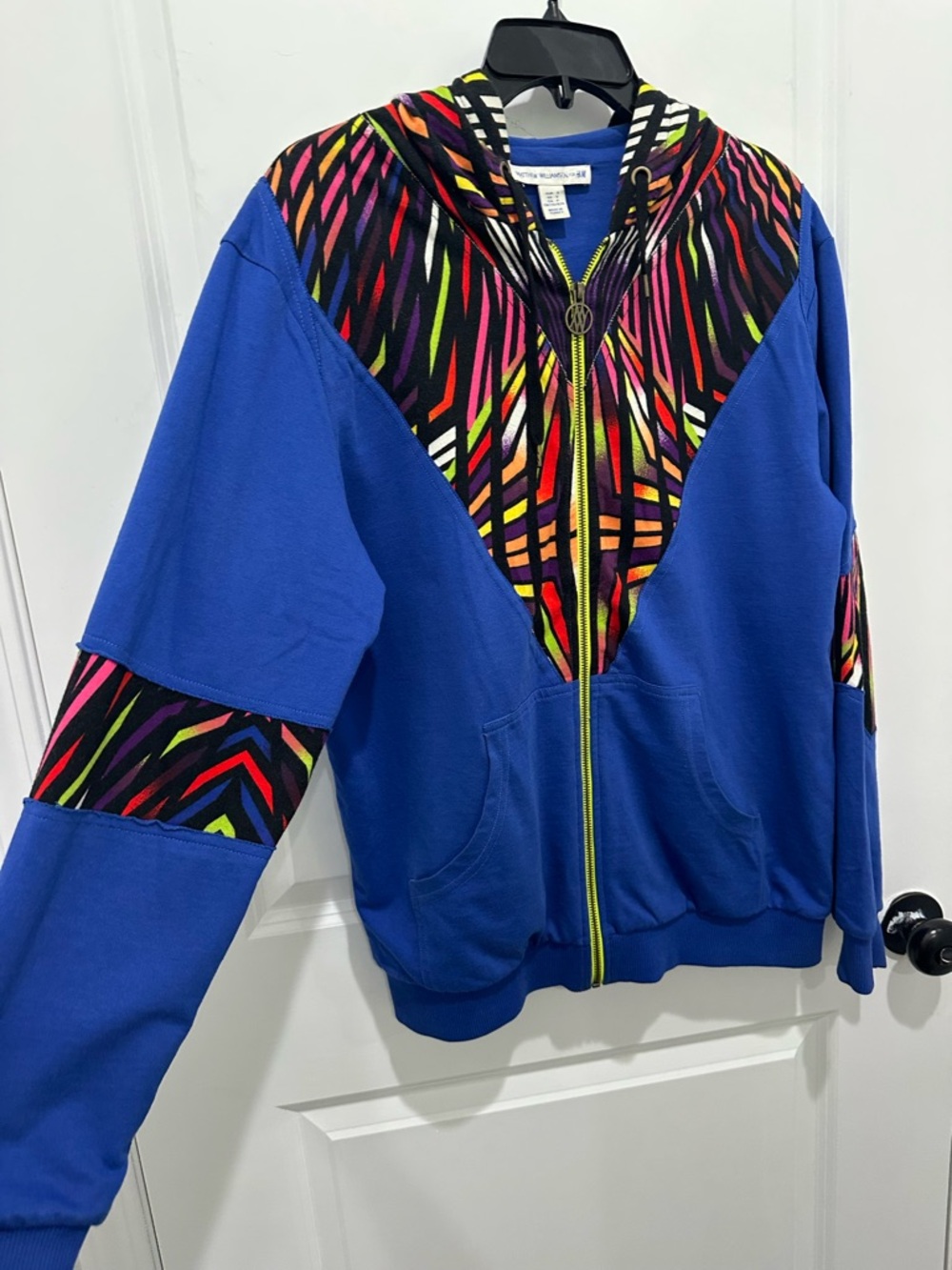 Matthew Williamson H&M Collab Blue Zip Hoodie with Multicolor Stripe Accents